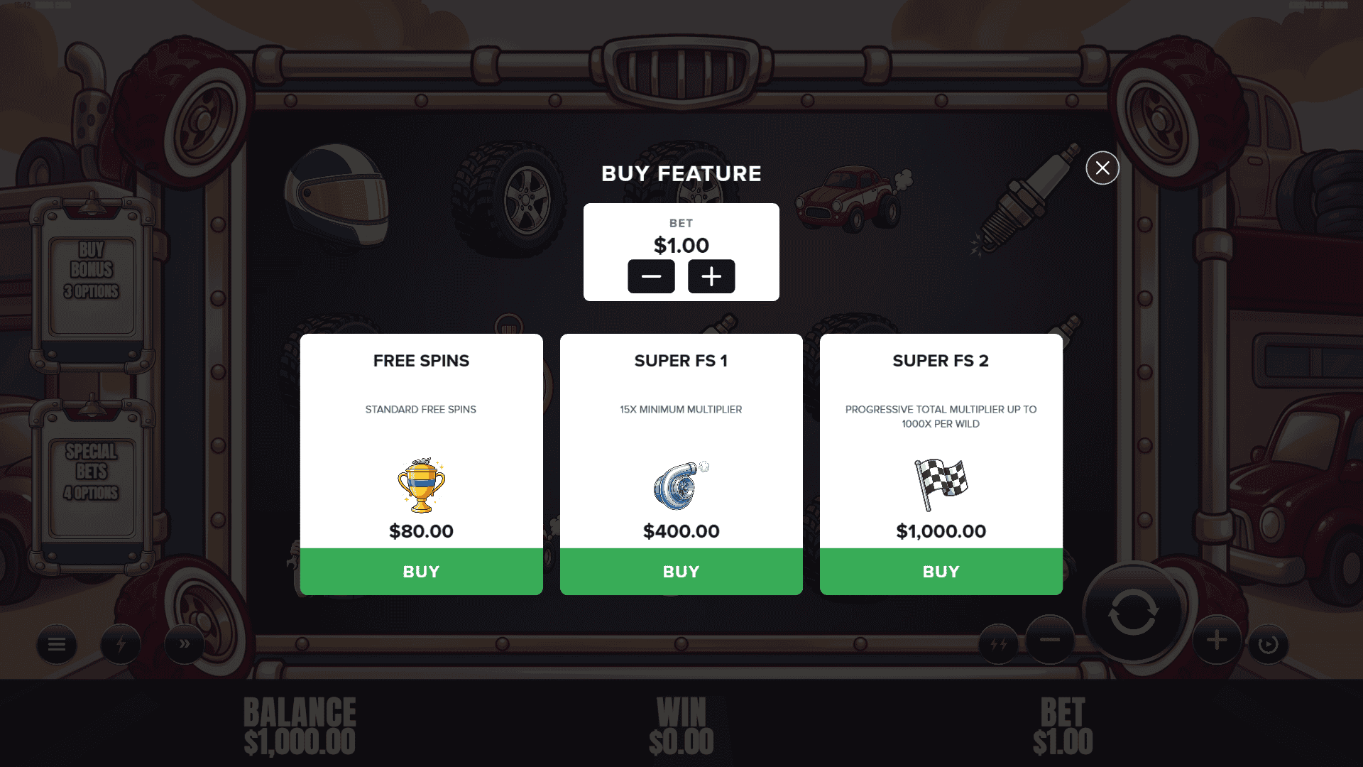 Turbo Chad bonus buy menu