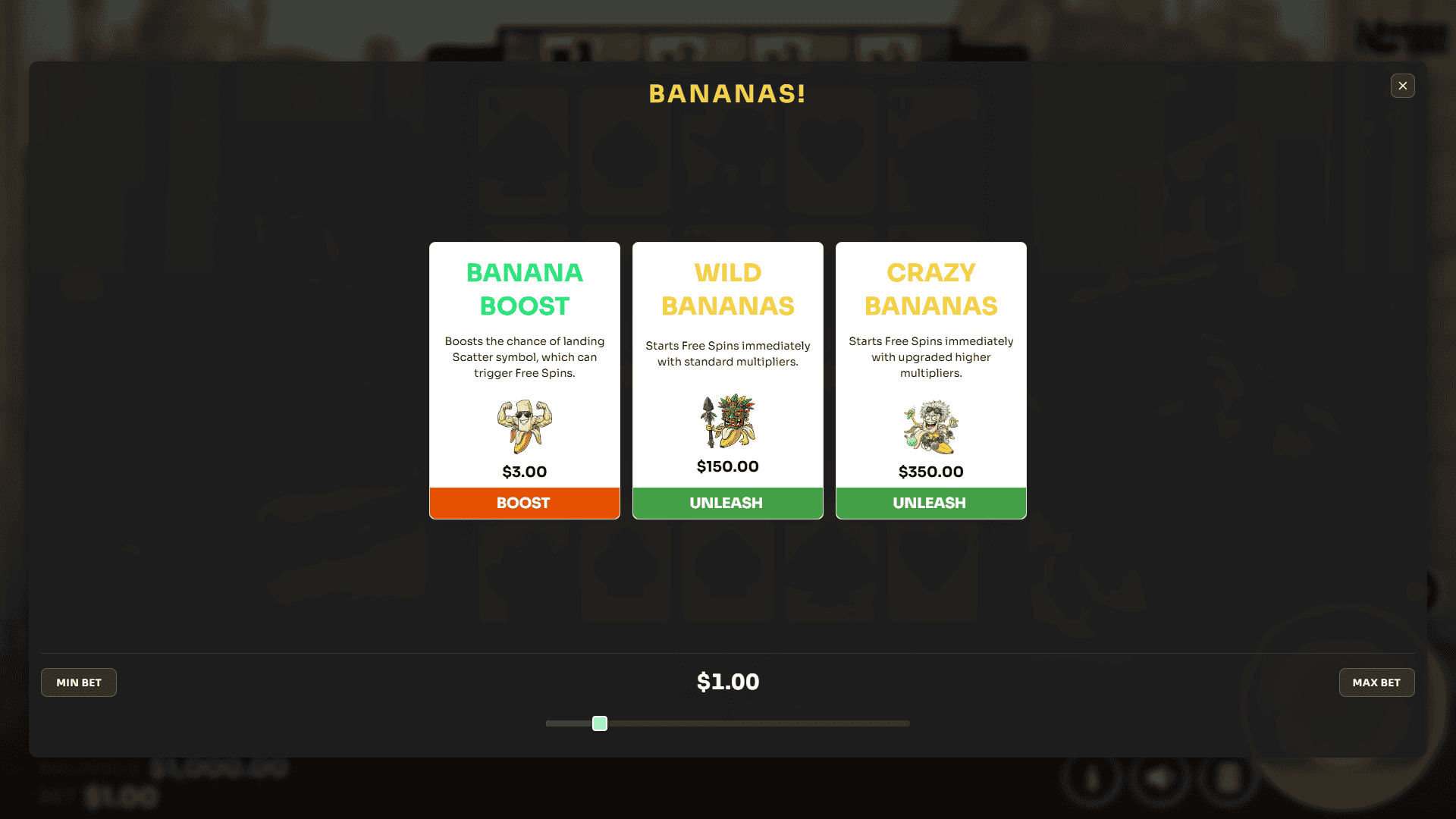 Banana Bandits bonus buy menu