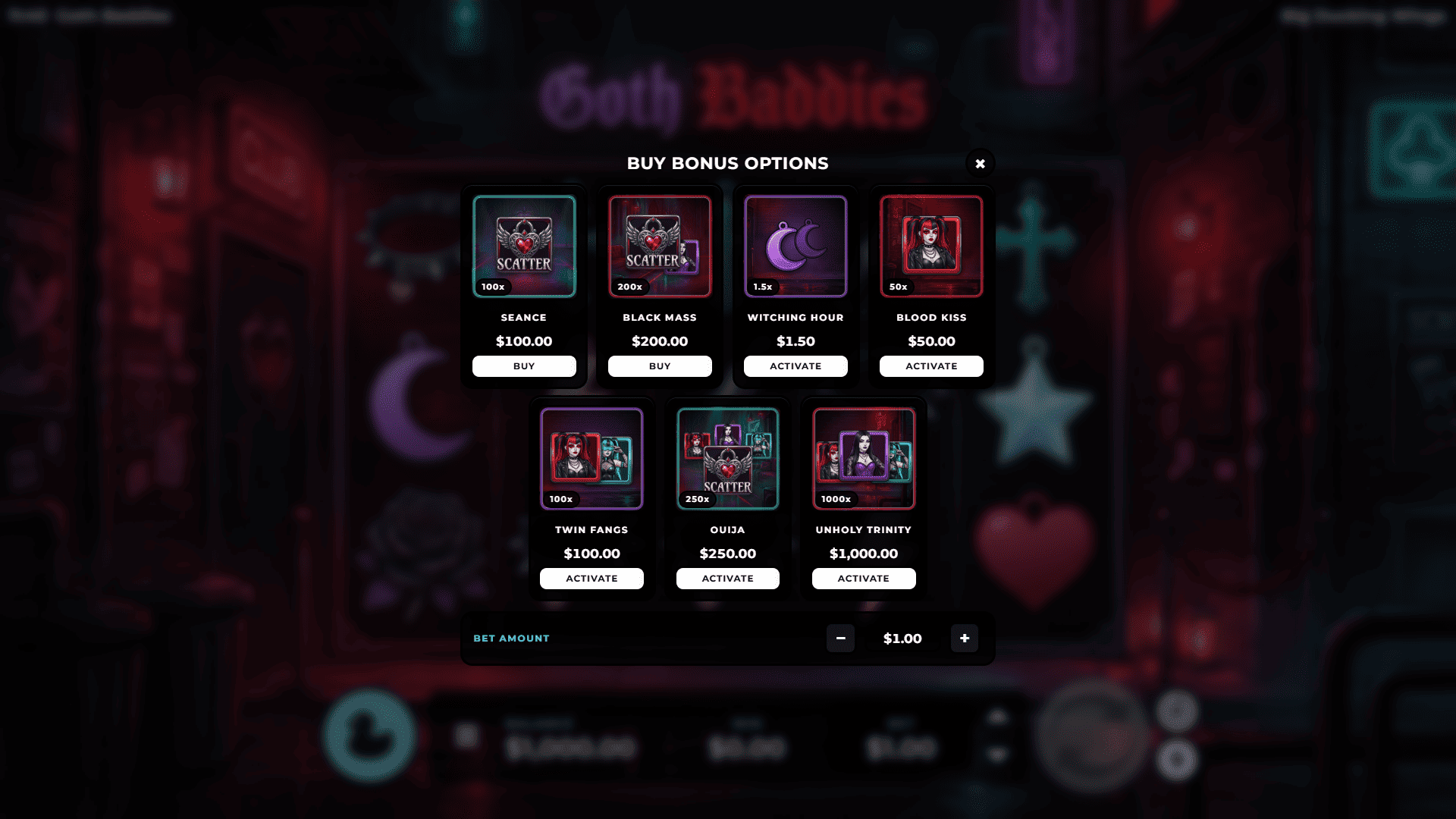 Goth Baddies bonus buy menu