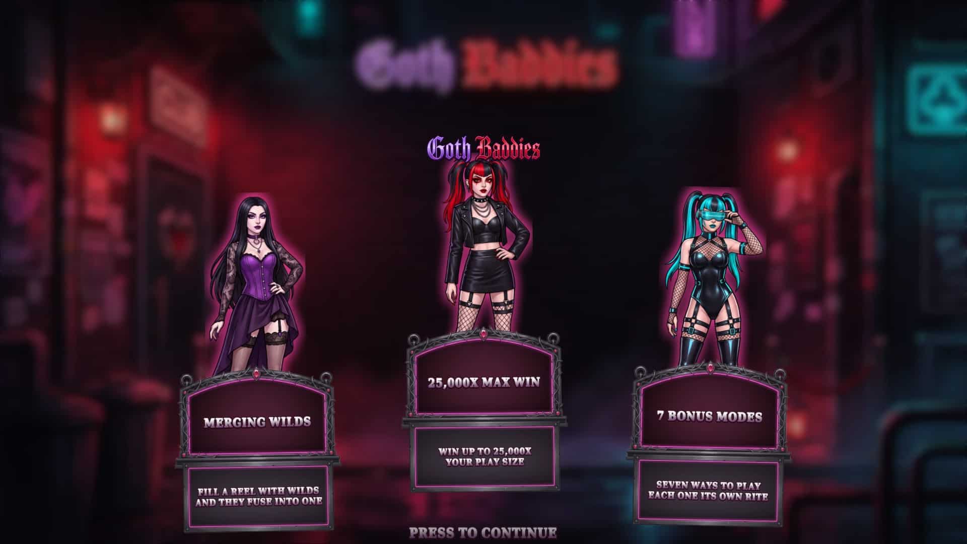 Goth Baddies slot intro screen