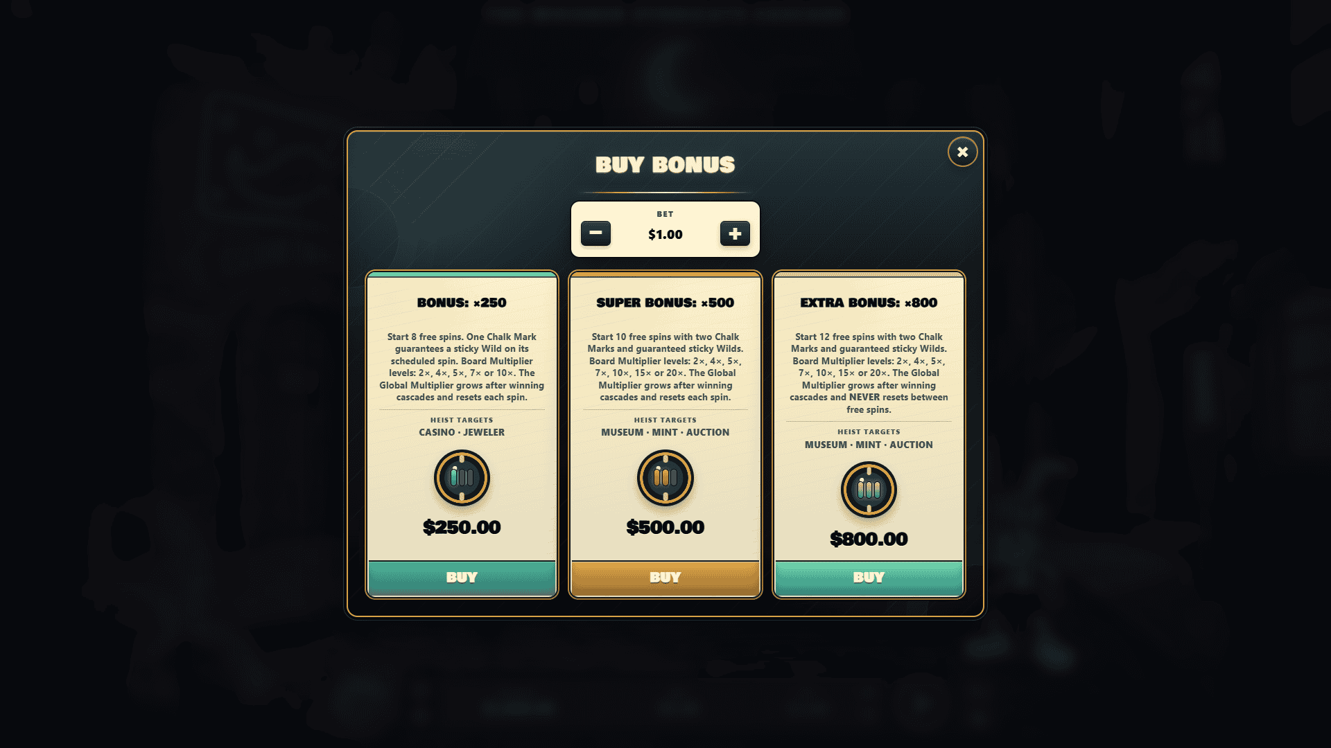 Whisker Syndicate Cascade bonus buy menu
