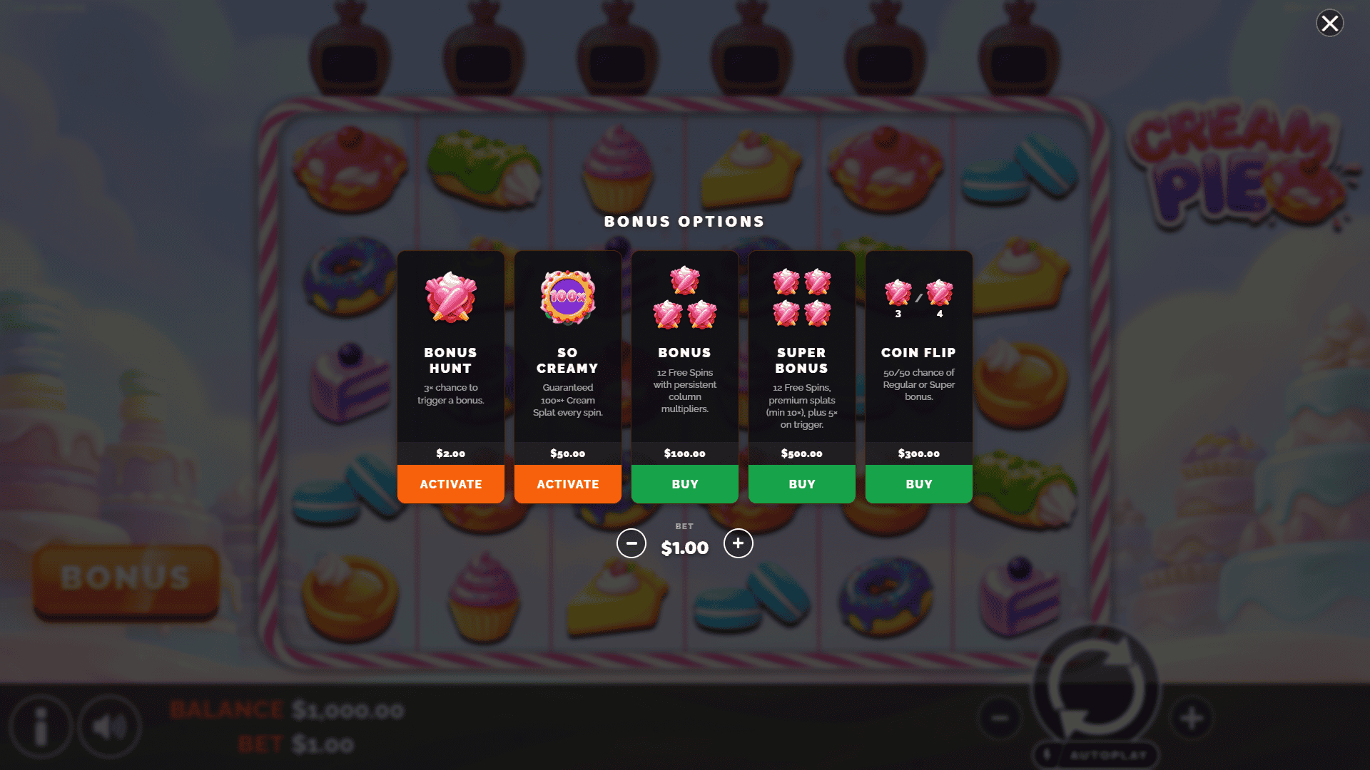 Creampie bonus buy menu
