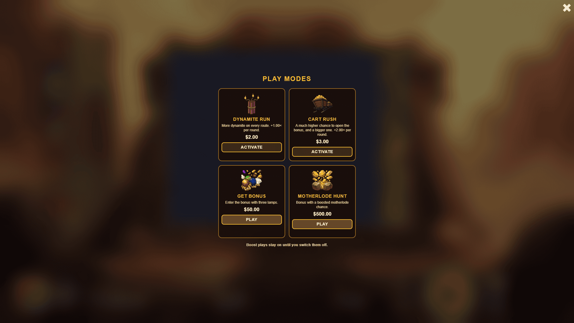 Routix: Motherlode bonus buy menu