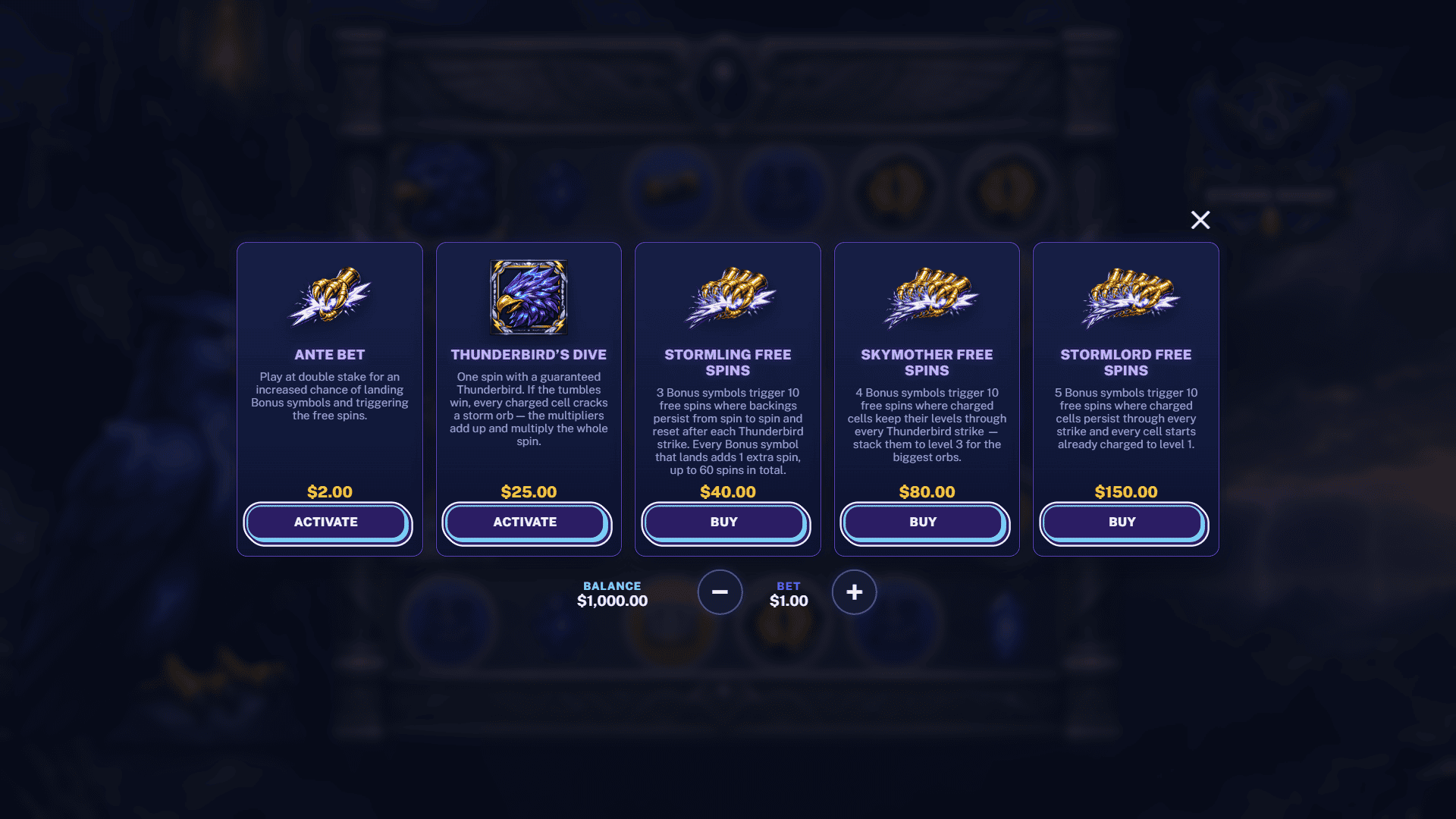 Storm Roost bonus buy menu