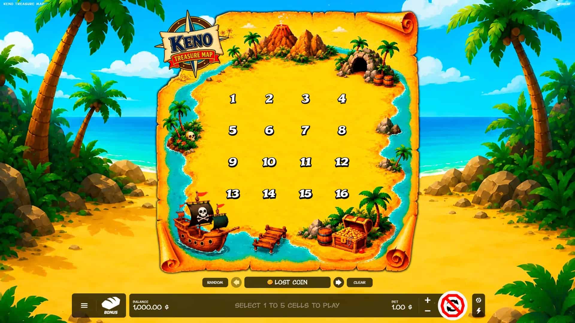 Keno Treasure Map slot gameplay reels
