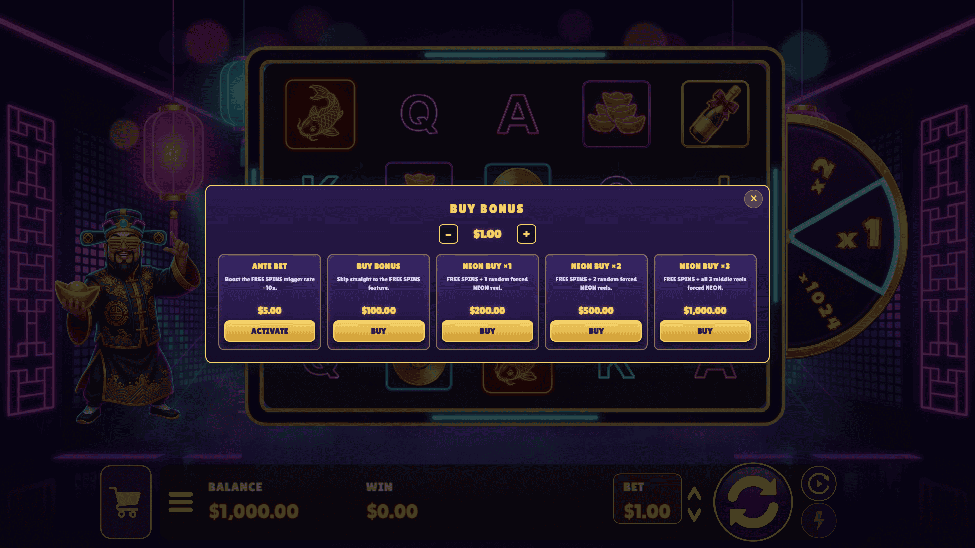 Golden Caishen bonus buy menu