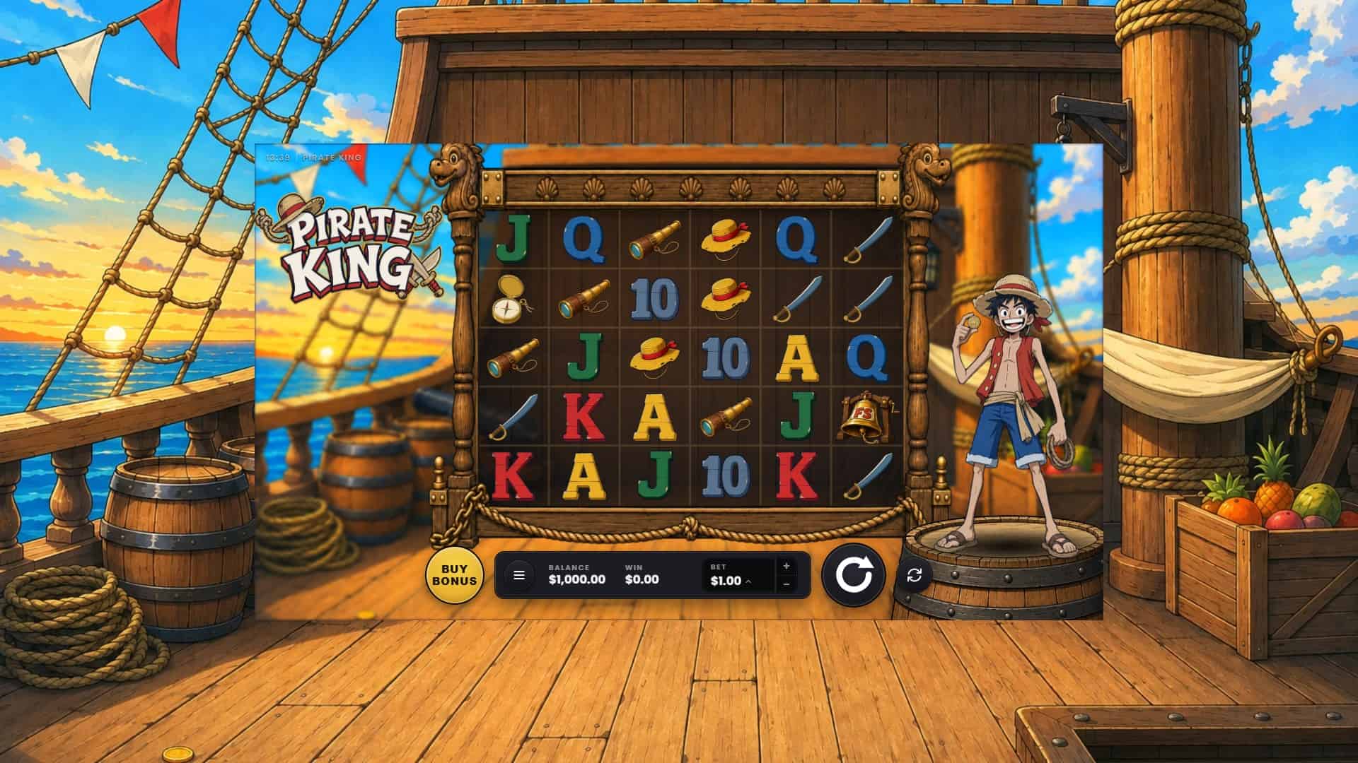Pirate King slot gameplay reels