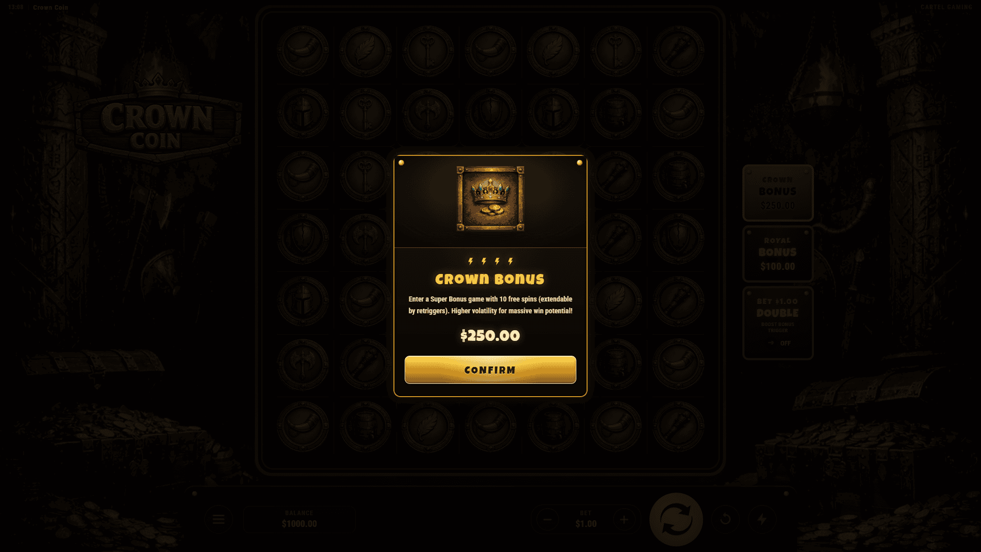Crown Coin bonus buy menu