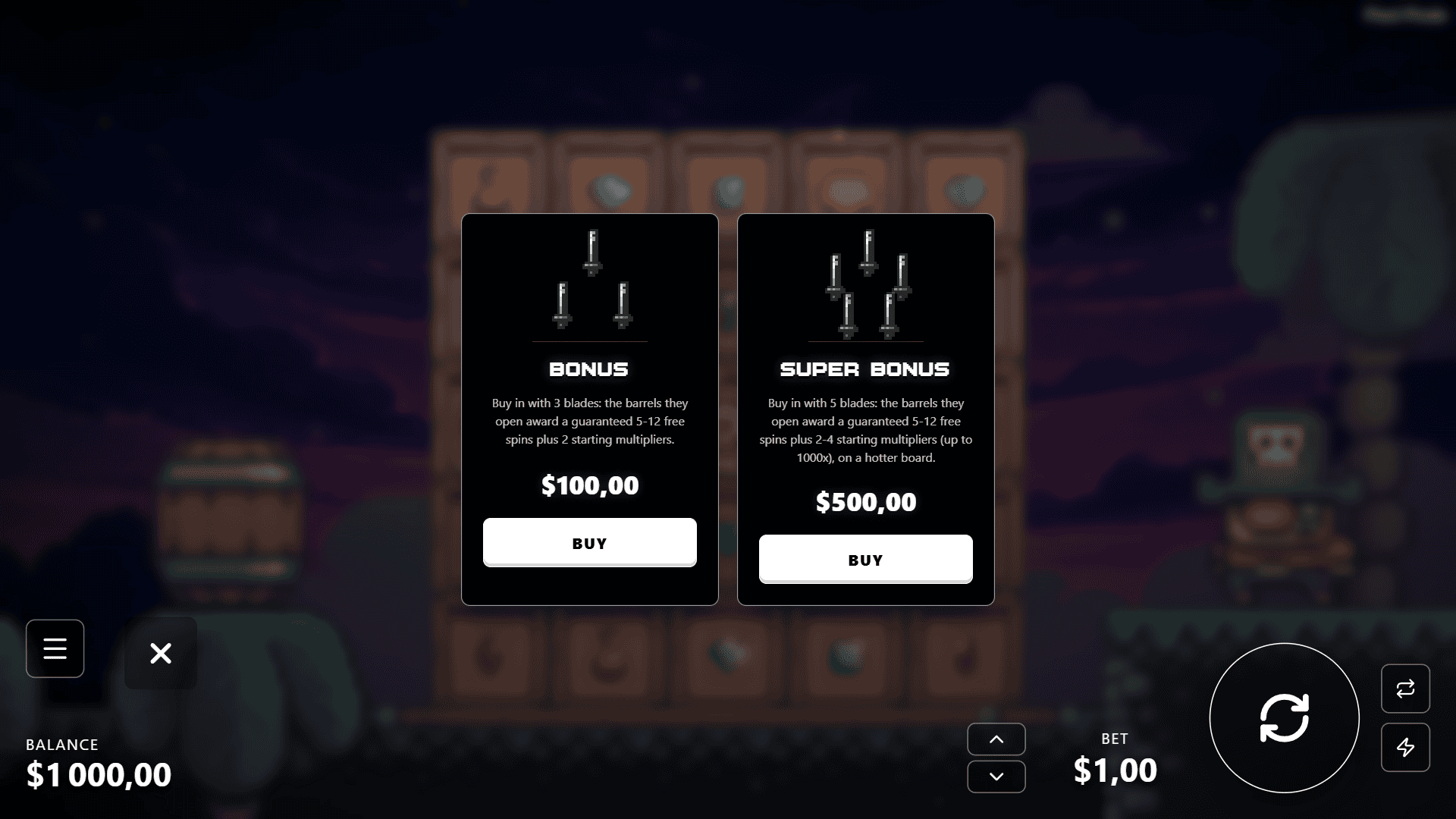 Pixel Pirate bonus buy menu