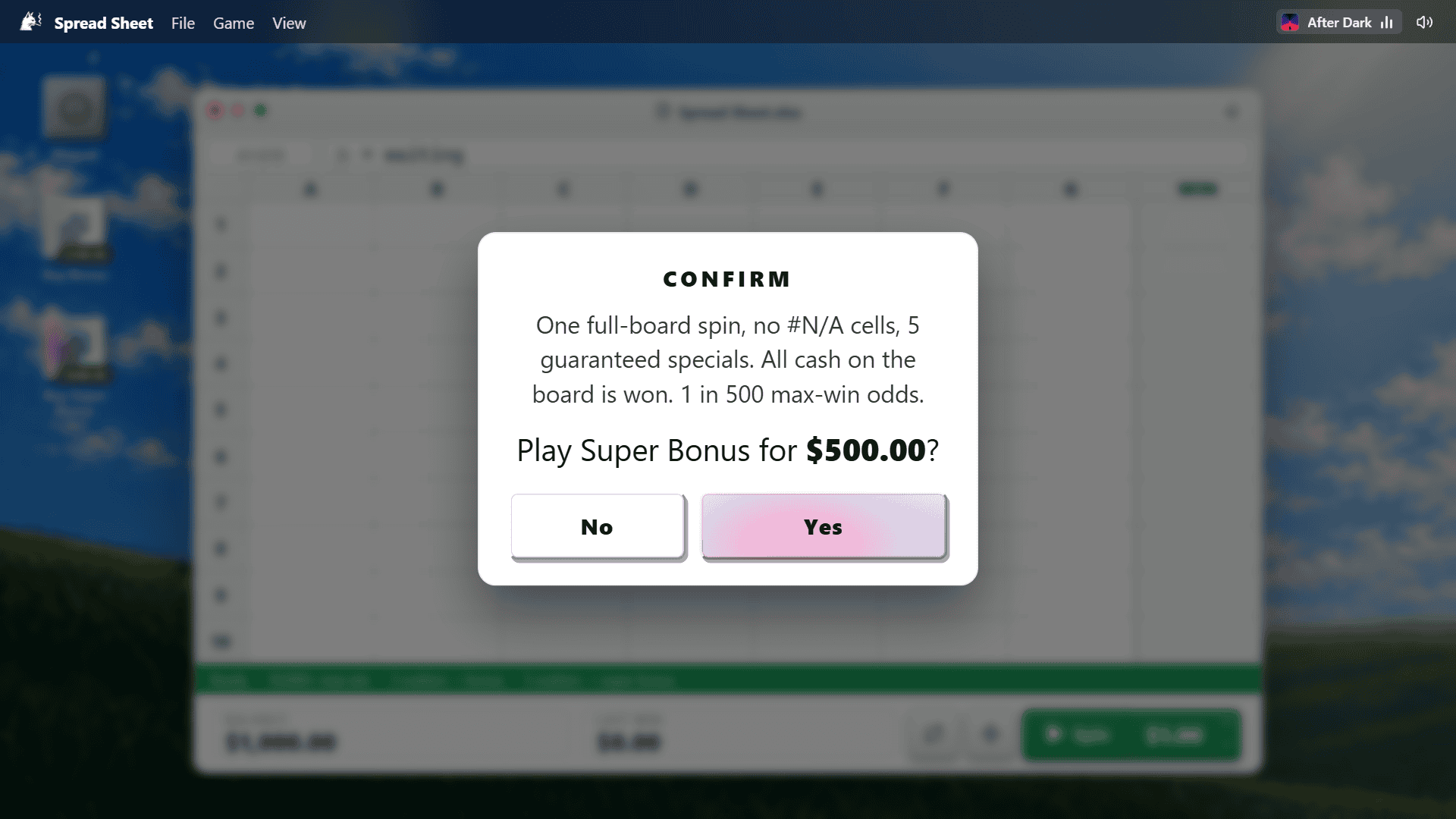 Spread Sheets bonus buy menu