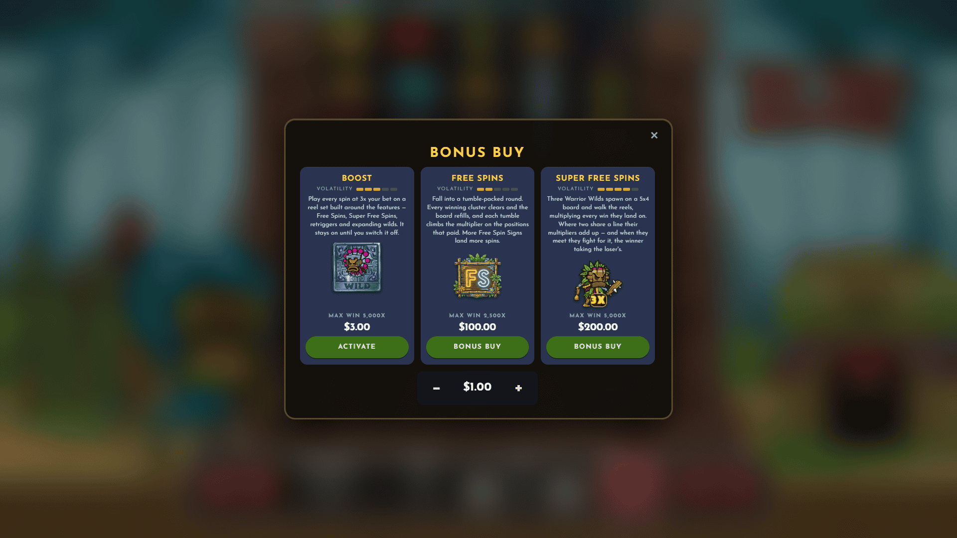 Tiki Taka Madness bonus buy menu