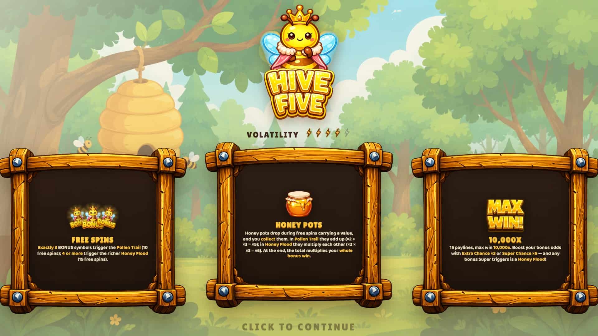 Hive Five slot intro screen