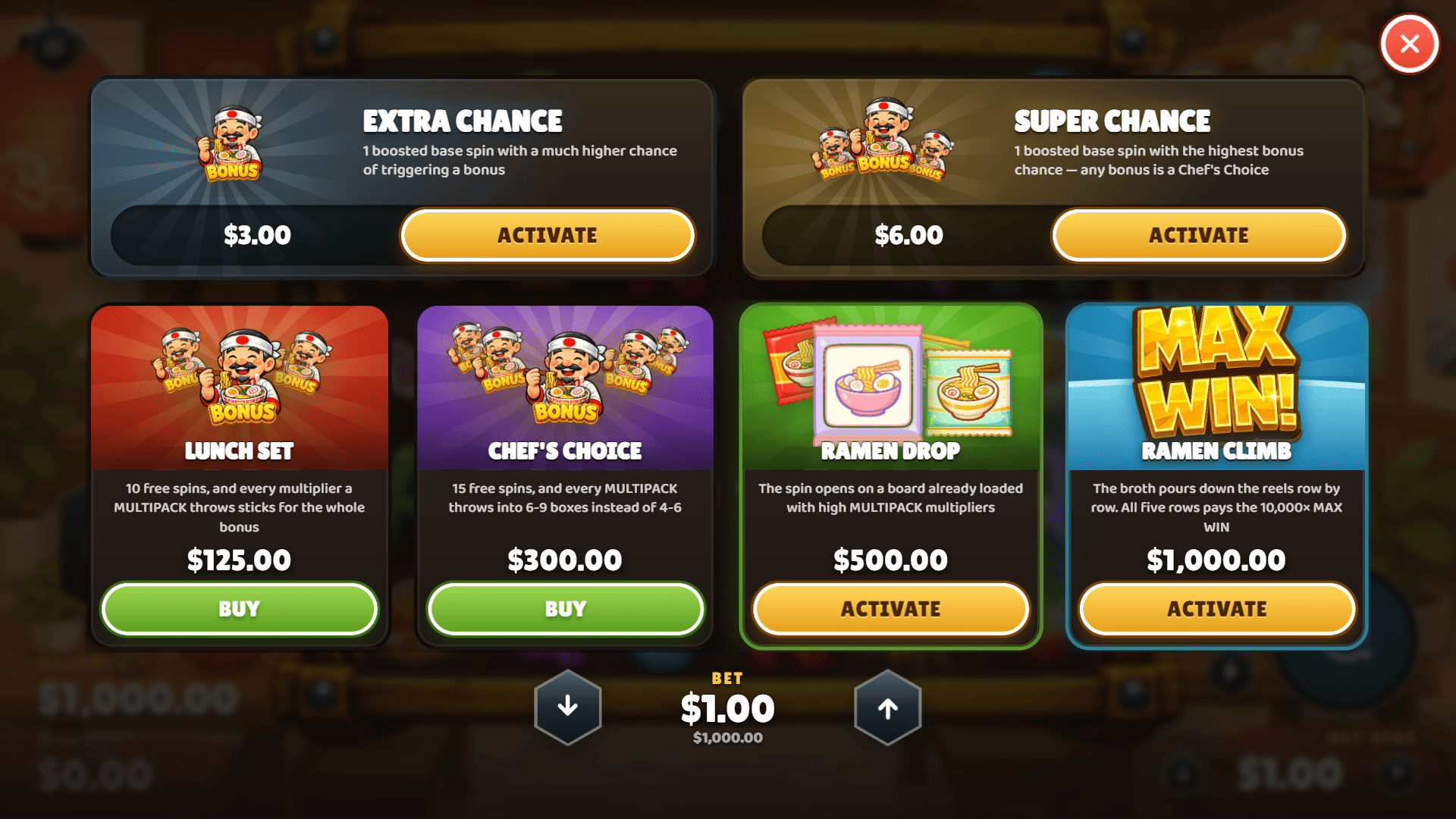Ramen Riches bonus buy menu