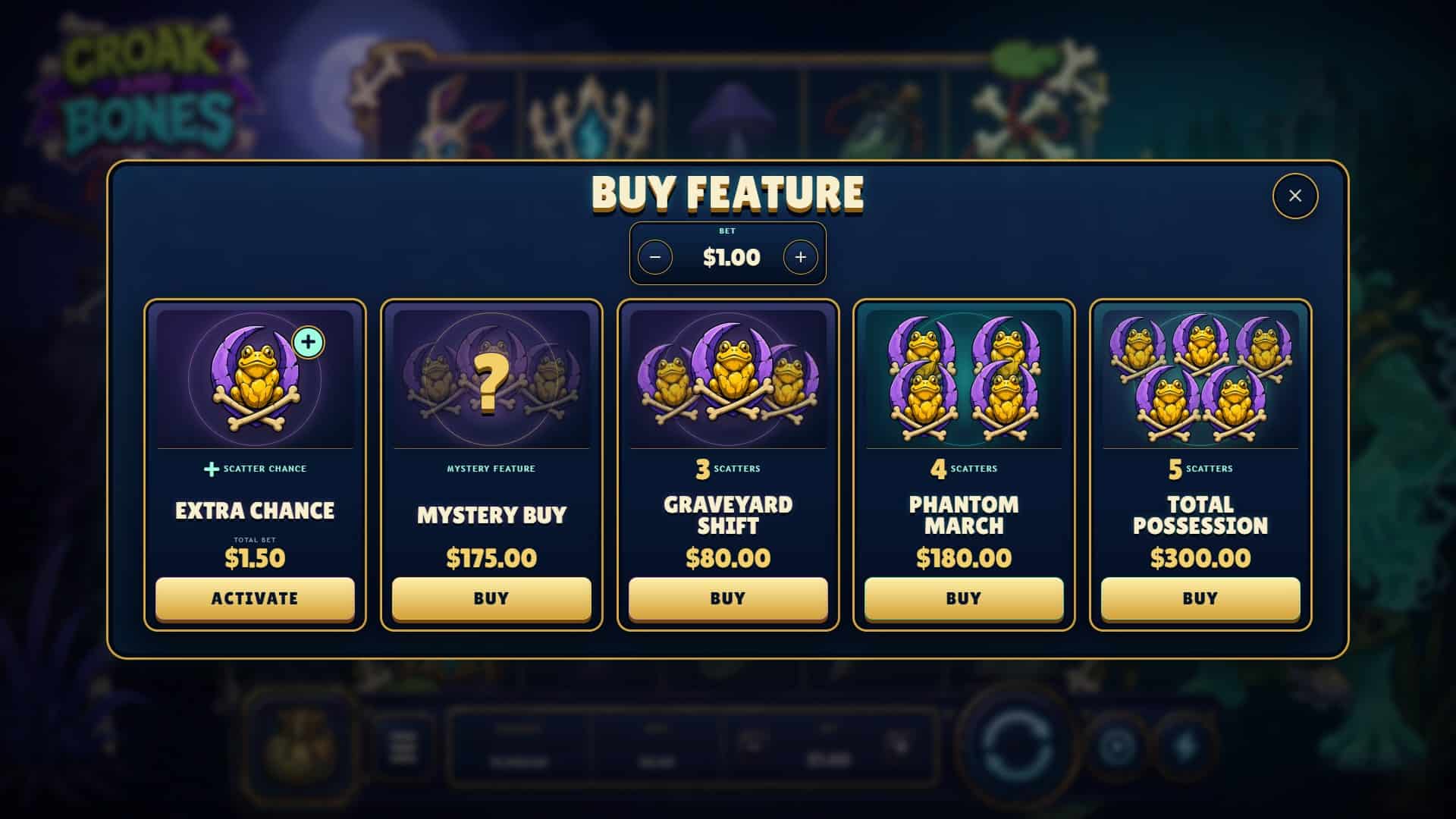 Croak and Bones bonus buy menu