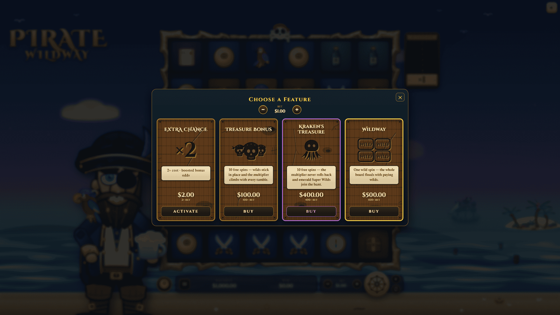 Pirate Wildway bonus buy menu