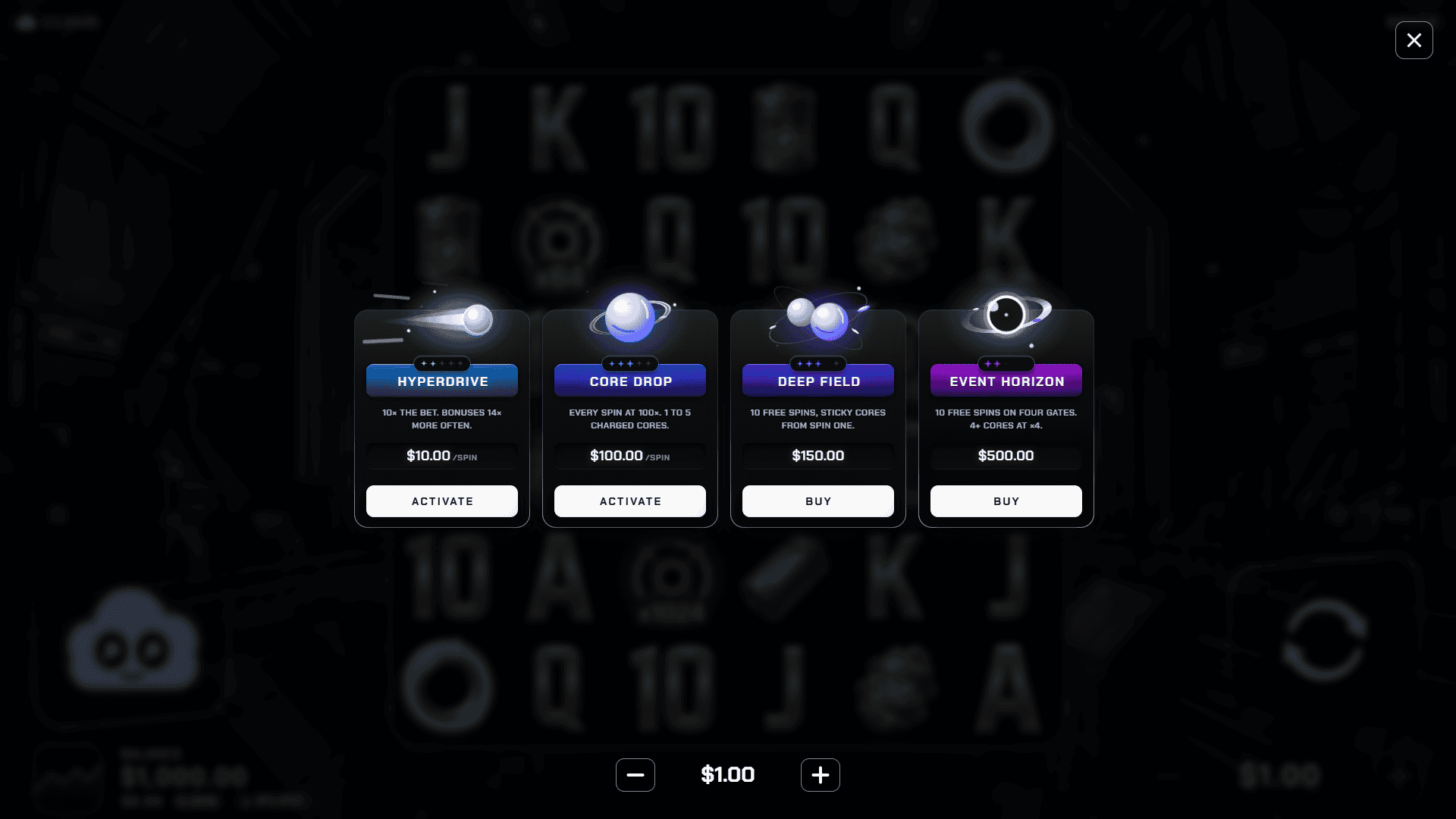 Space bonus buy menu