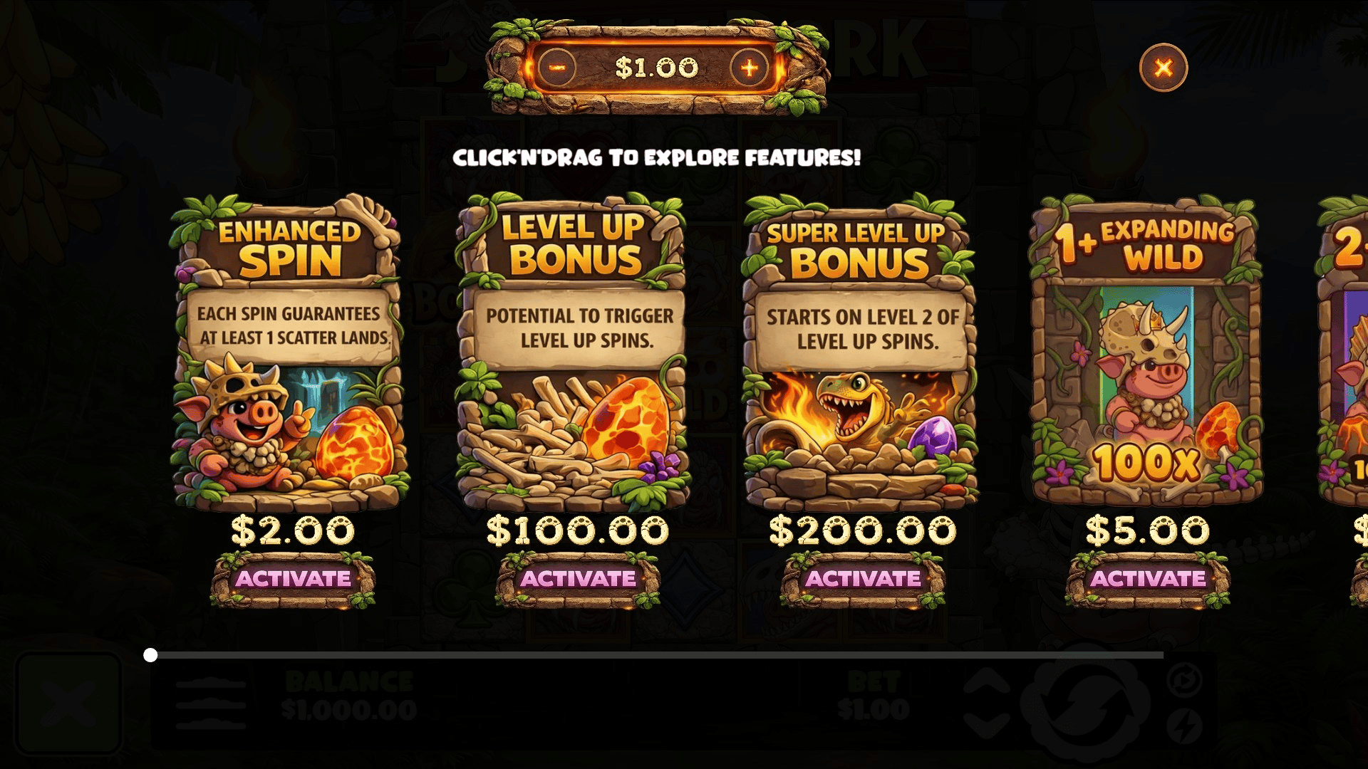 Jurassic Pork bonus buy menu