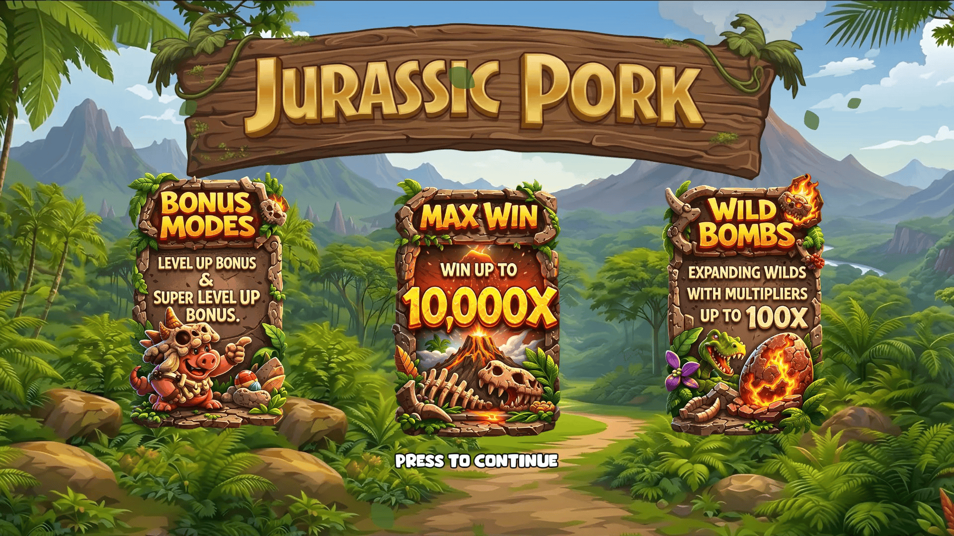 Jurassic Pork slot intro screen