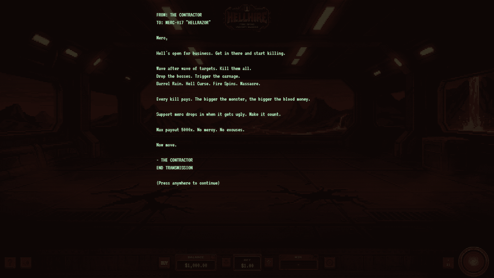 Hellhire slot intro screen