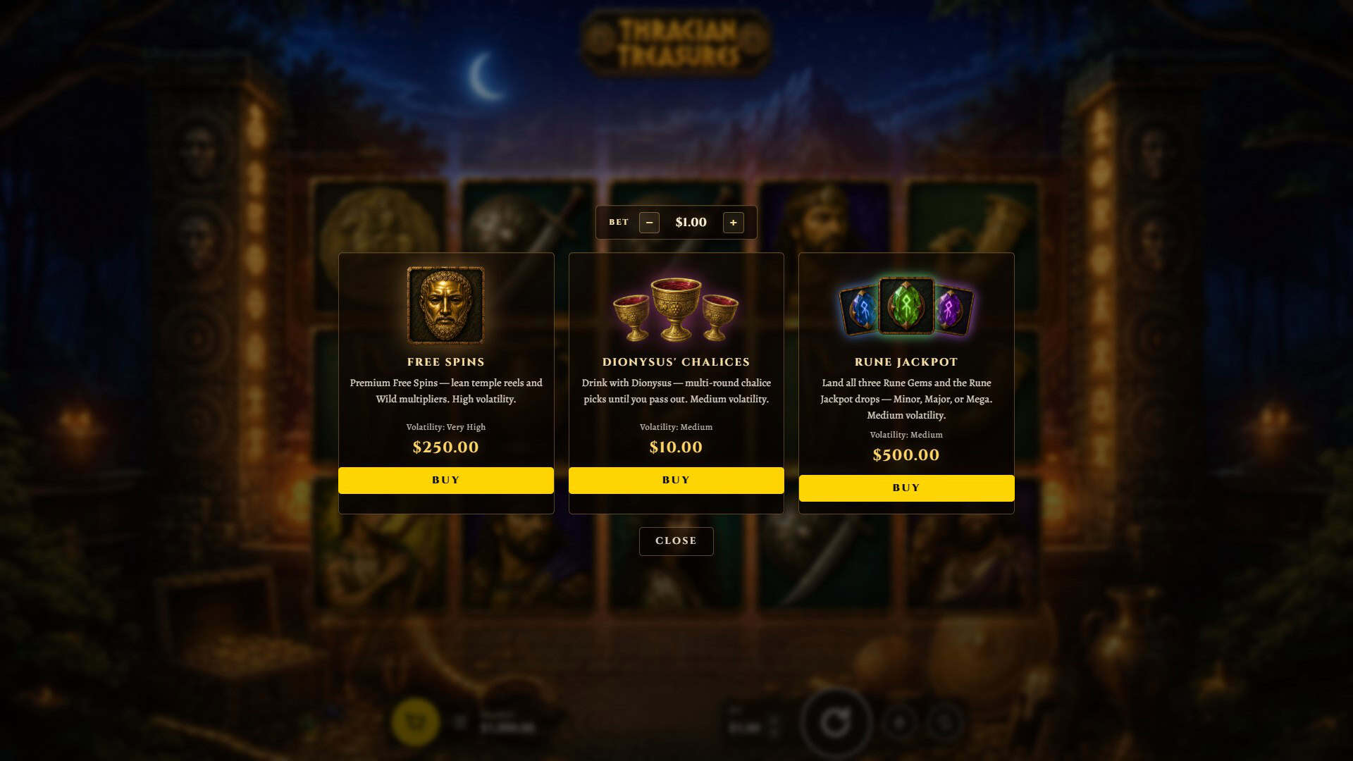 Thracian Treasures bonus buy menu