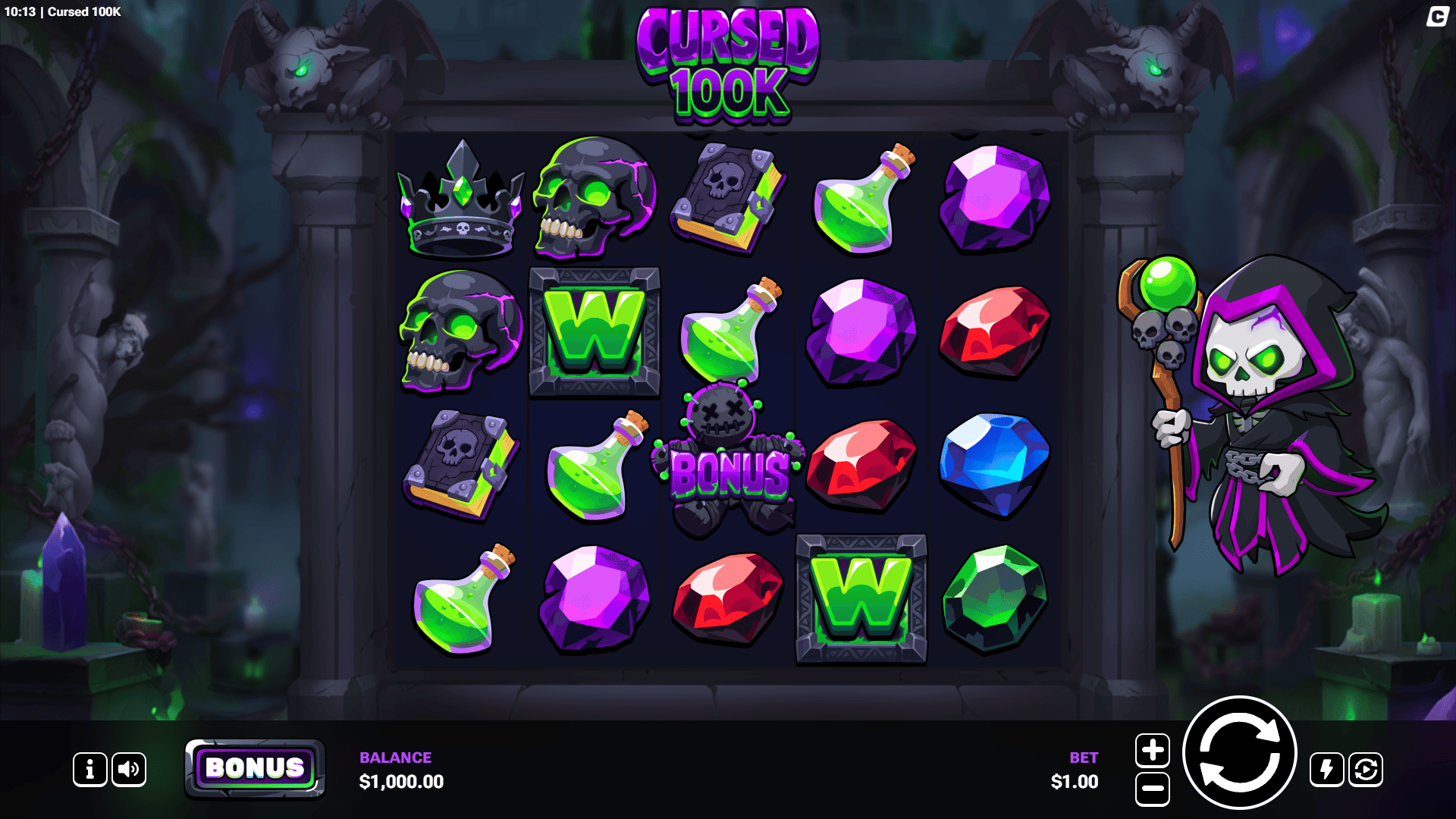 Cursed 100K slot intro screen