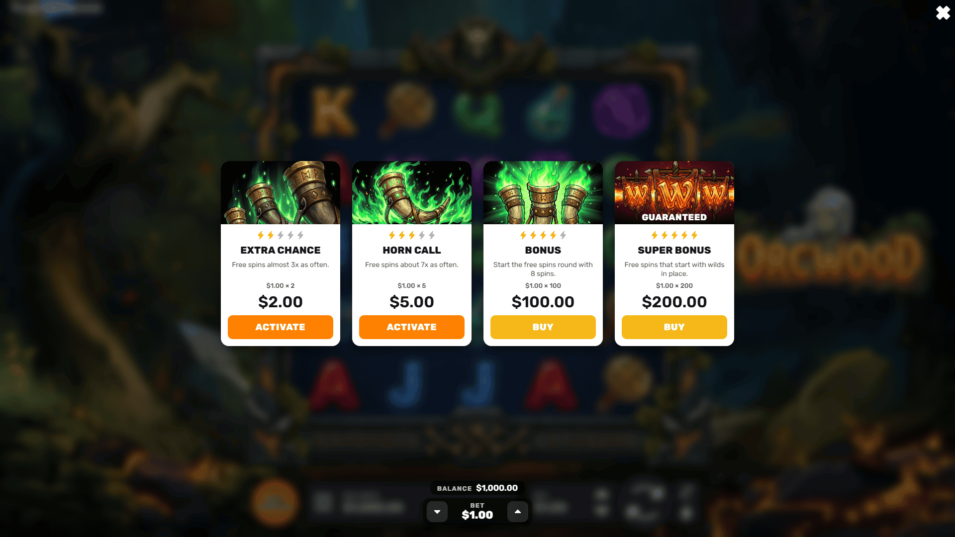orcwood bonus buy menu