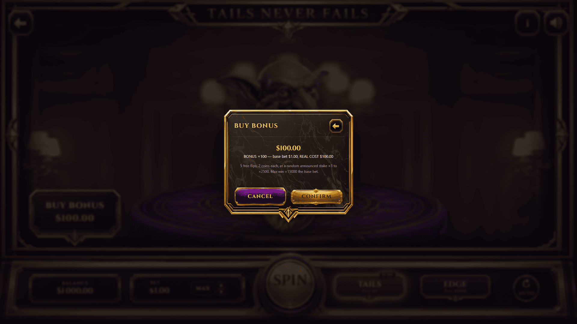 Tails Never Fails bonus buy menu