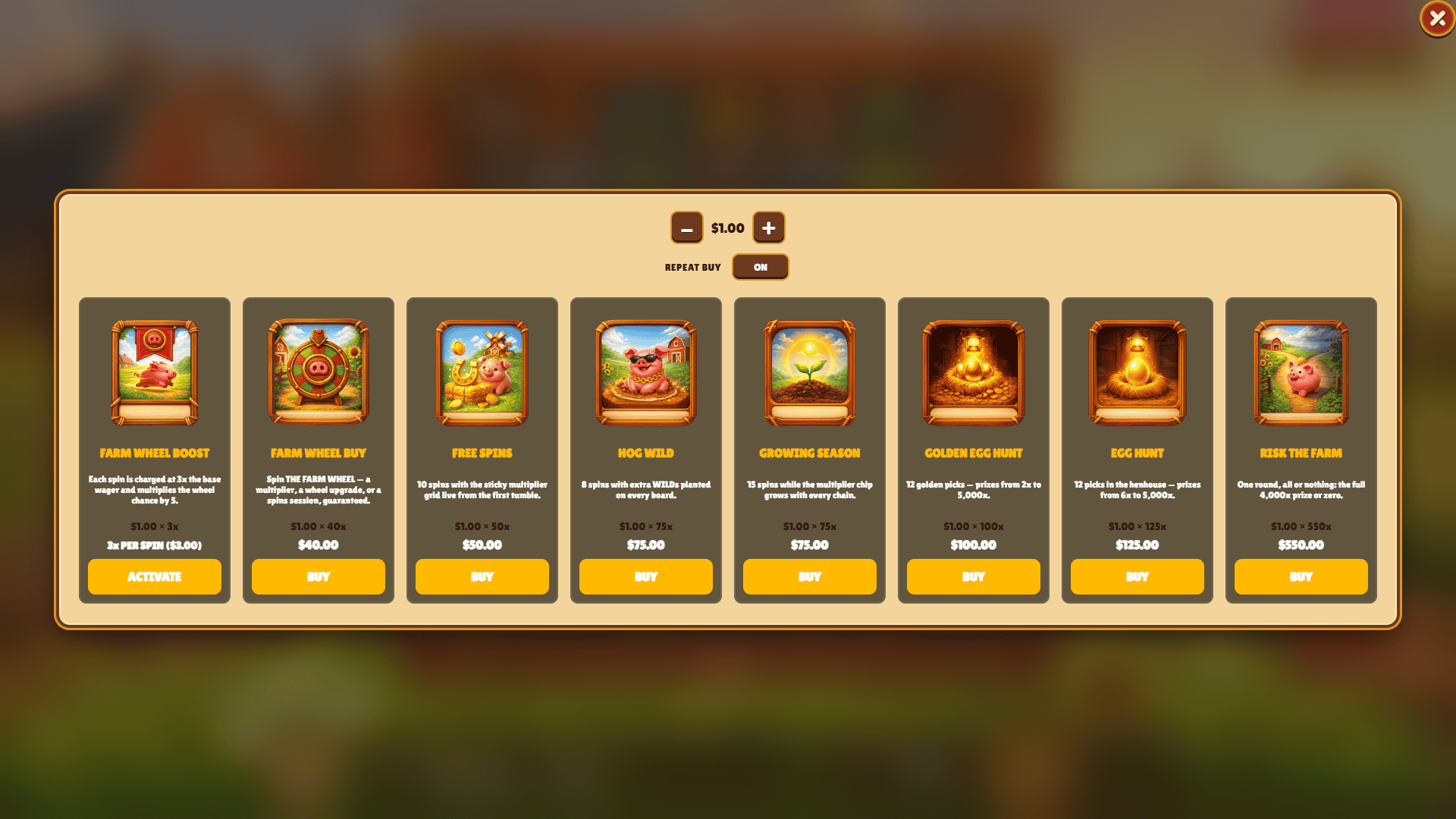 Piggy Farm bonus buy menu