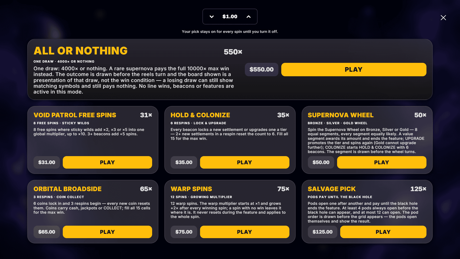 Piggy Galaxy bonus buy menu
