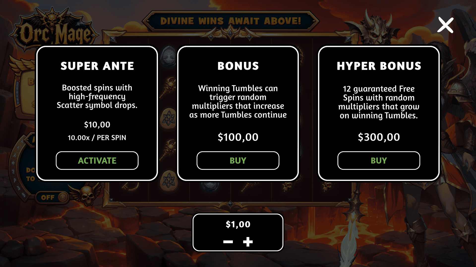 Orc Mage bonus buy menu