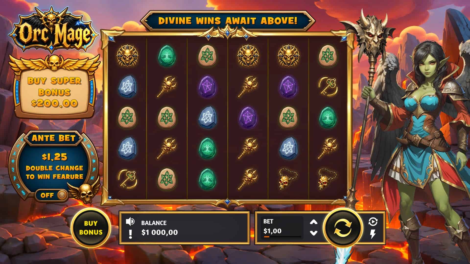Orc Mage slot gameplay reels