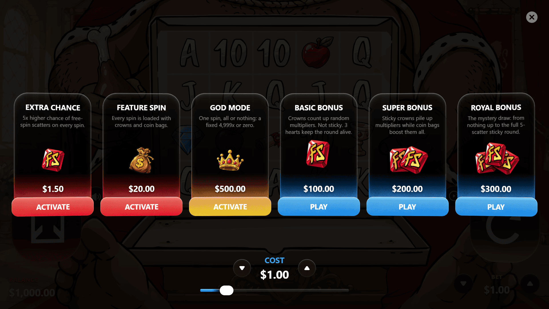 Polish King bonus buy menu