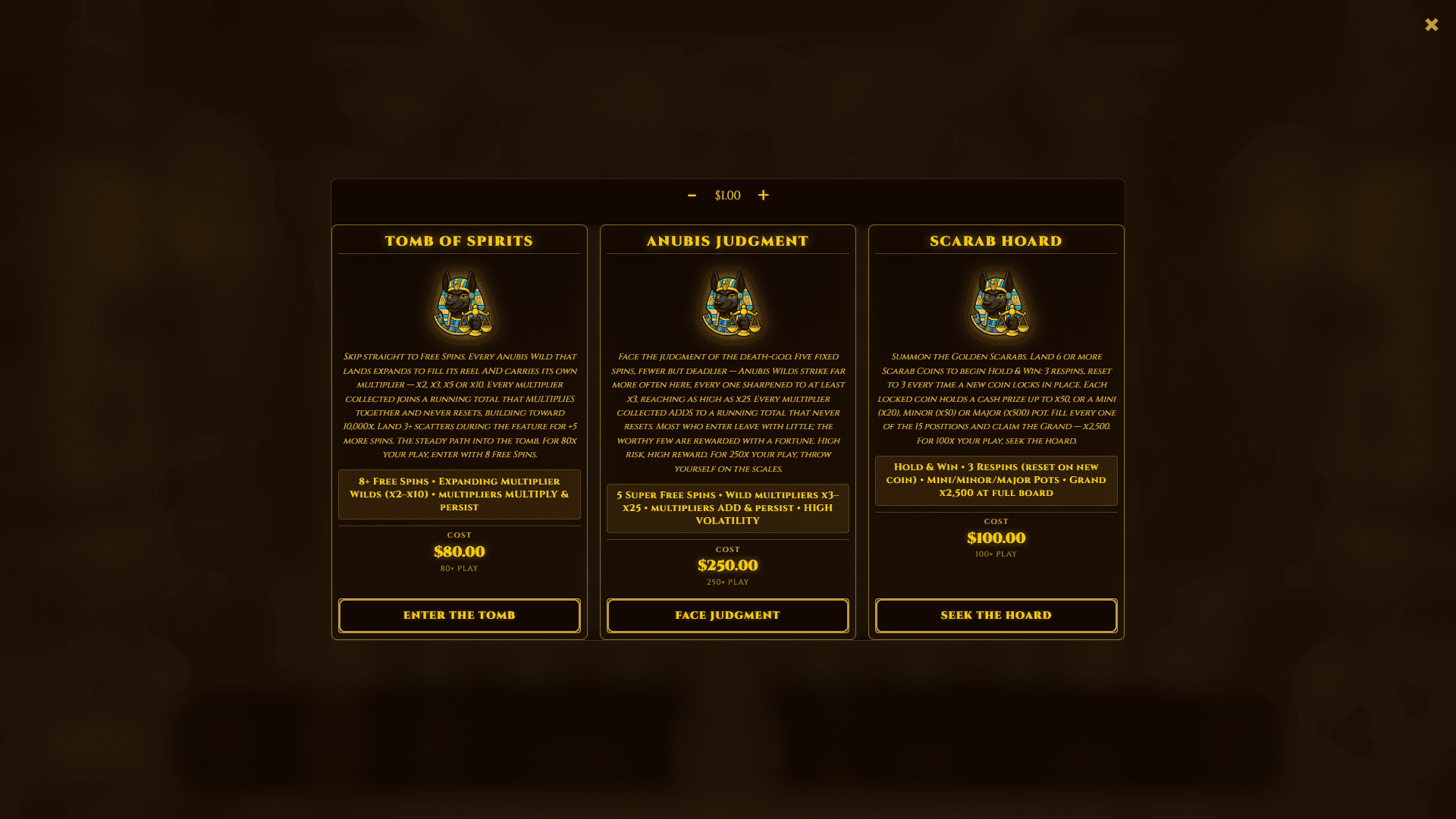 Jackal's Judgement bonus buy menu