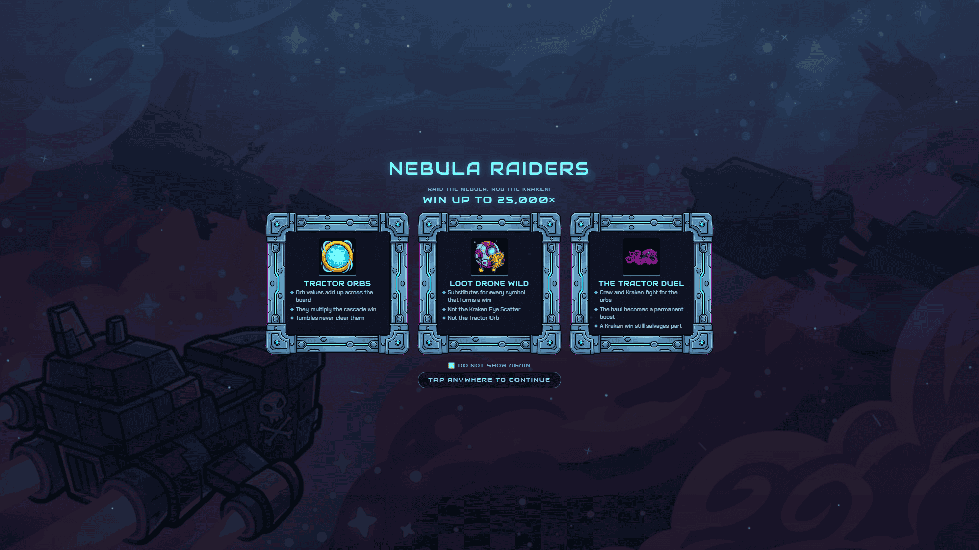 Nebula Raiders slot intro screen