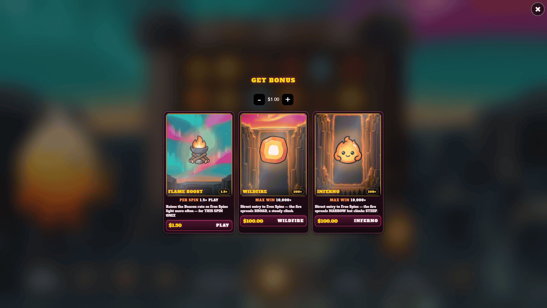 Wildfire Ridge bonus buy menu