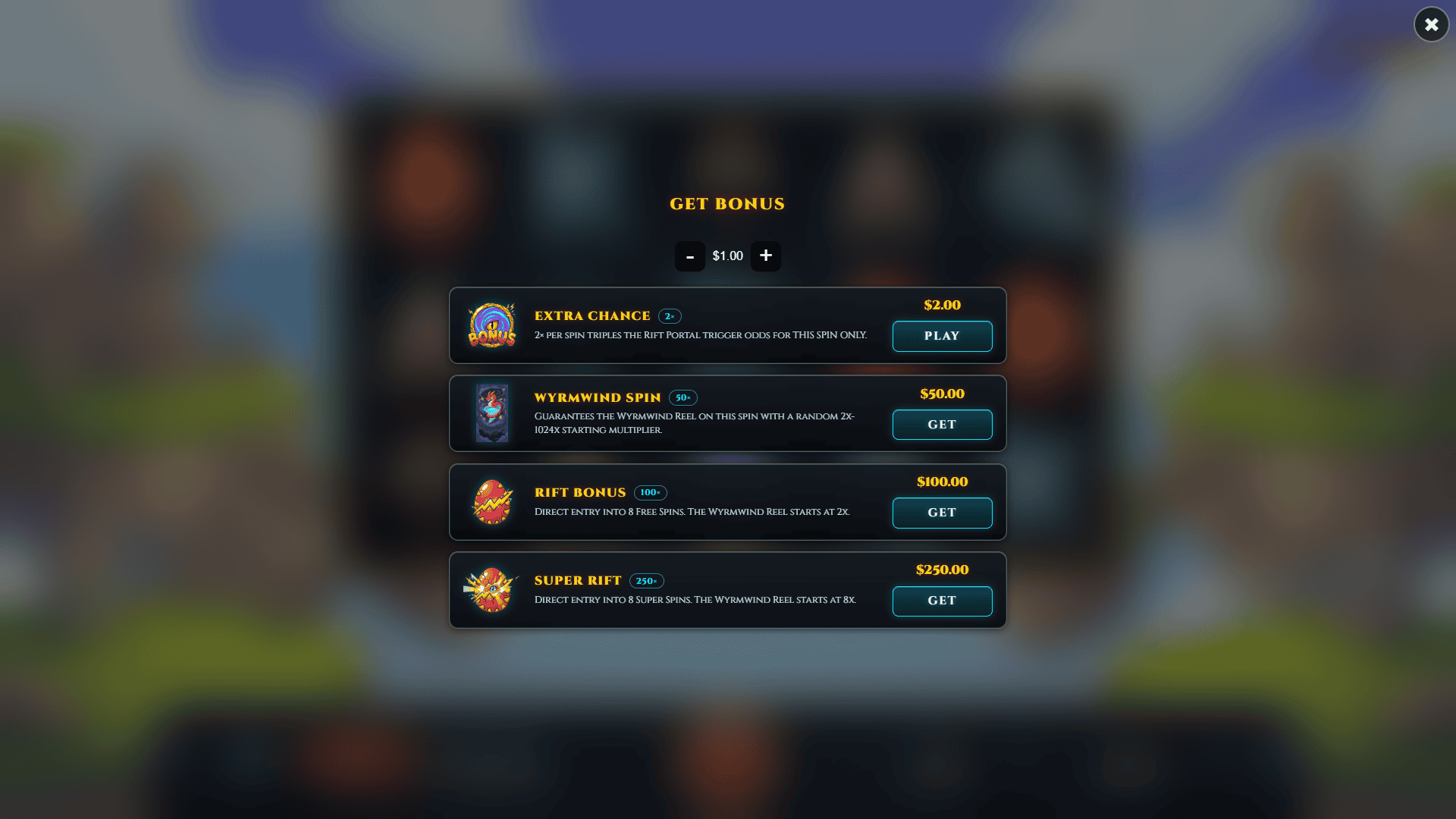 Wyrmwind bonus buy menu