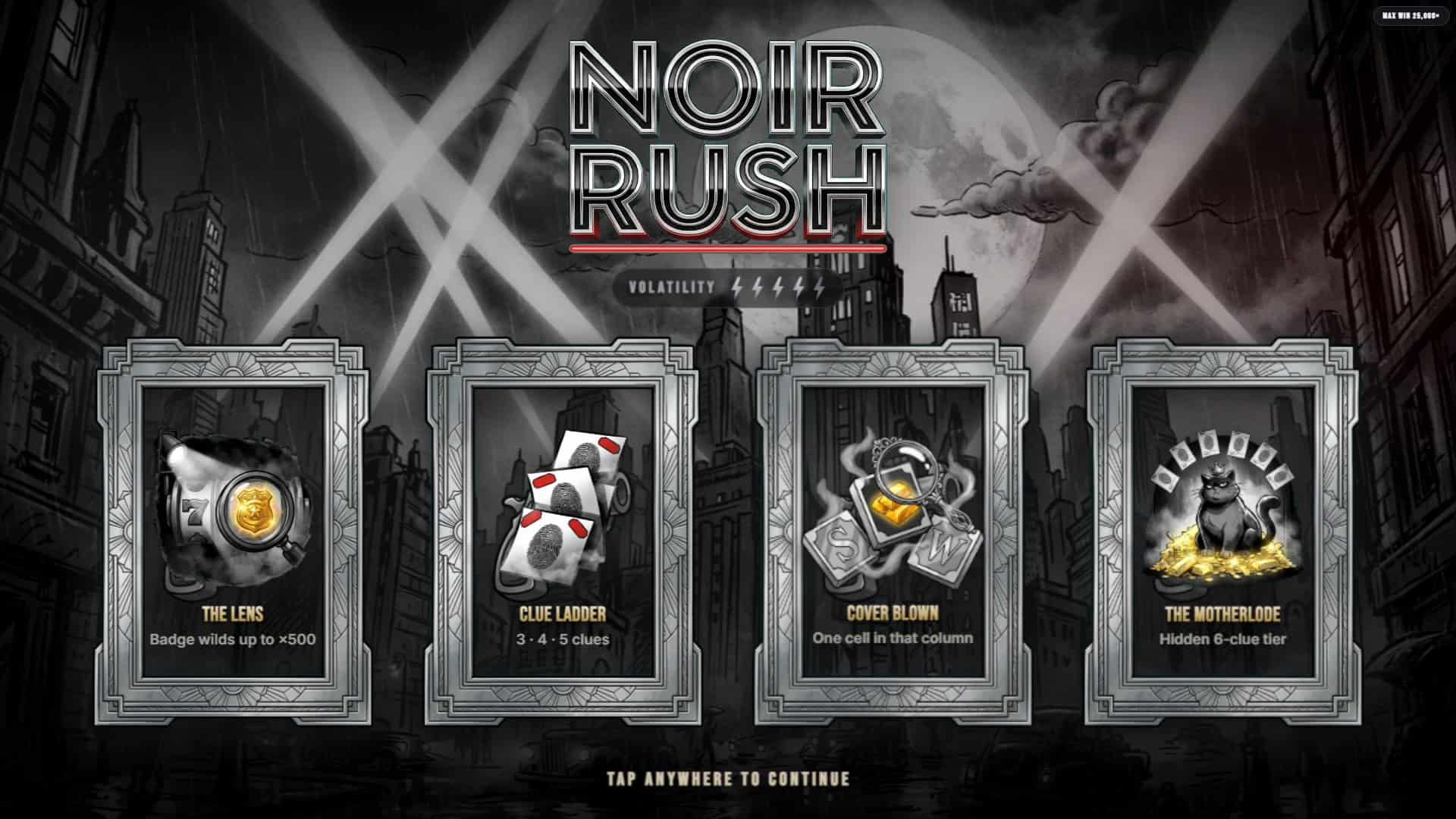 Noir Rush slot intro screen