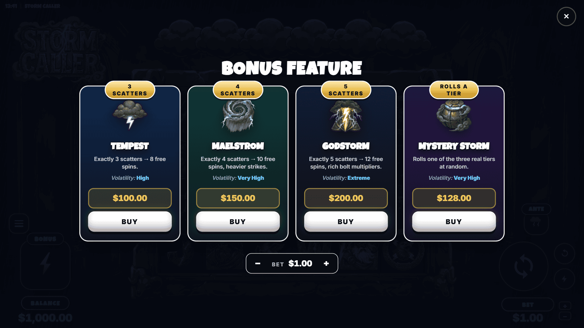 Storm Caller bonus buy menu