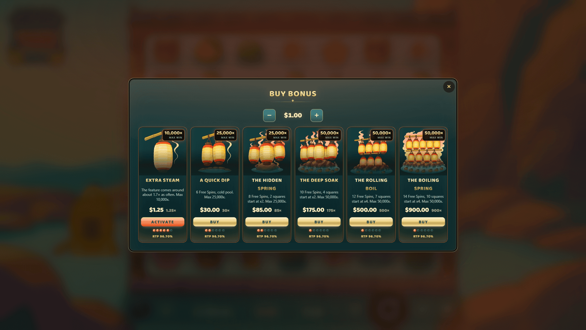 Yuzu Springs bonus buy menu