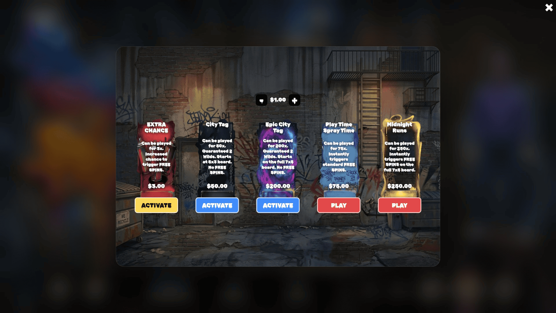 Neon Nights: Spray and Pray bonus buy menu