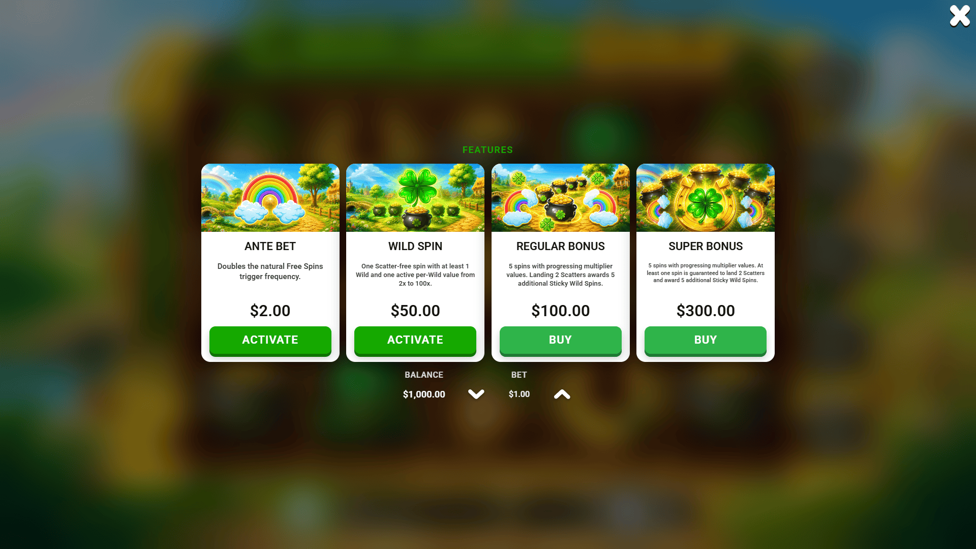 Cauldron Gold bonus buy menu