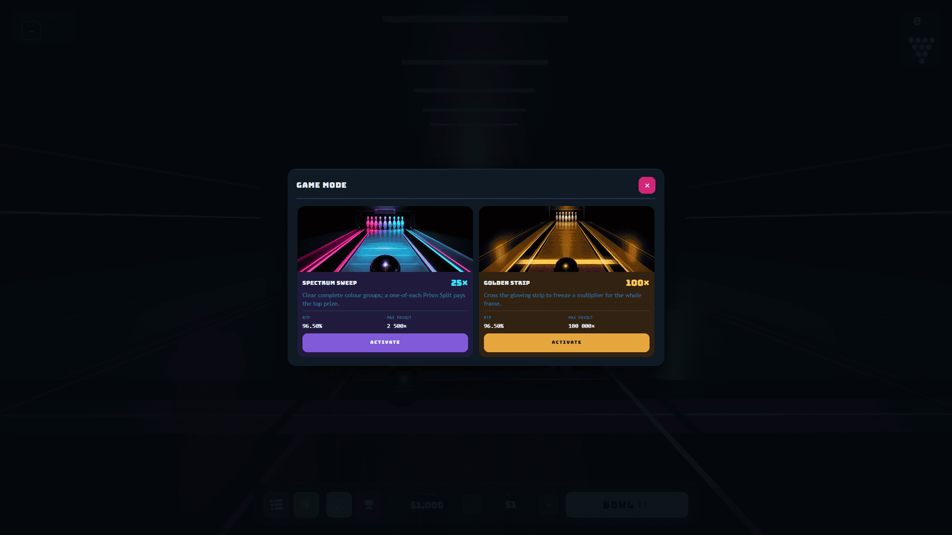 Bowling bonus buy menu