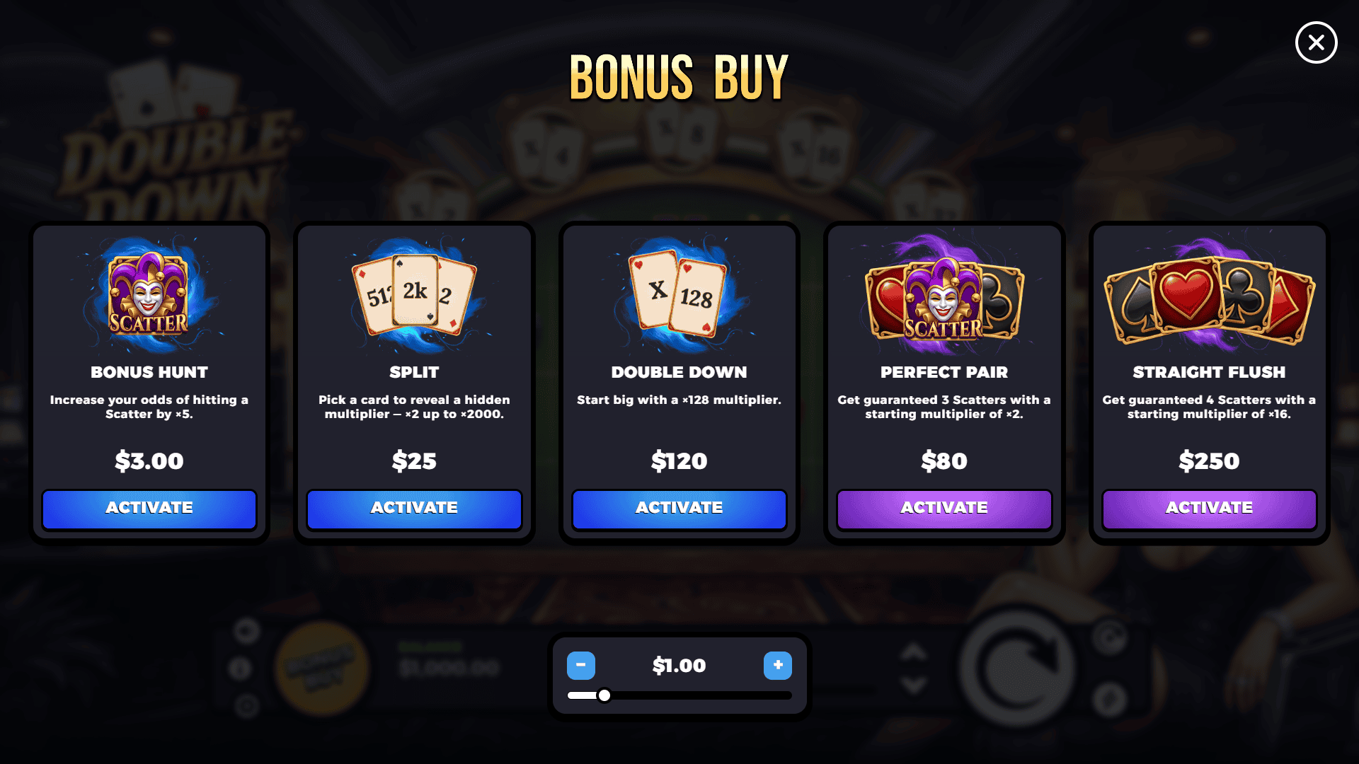 Double Down bonus buy menu