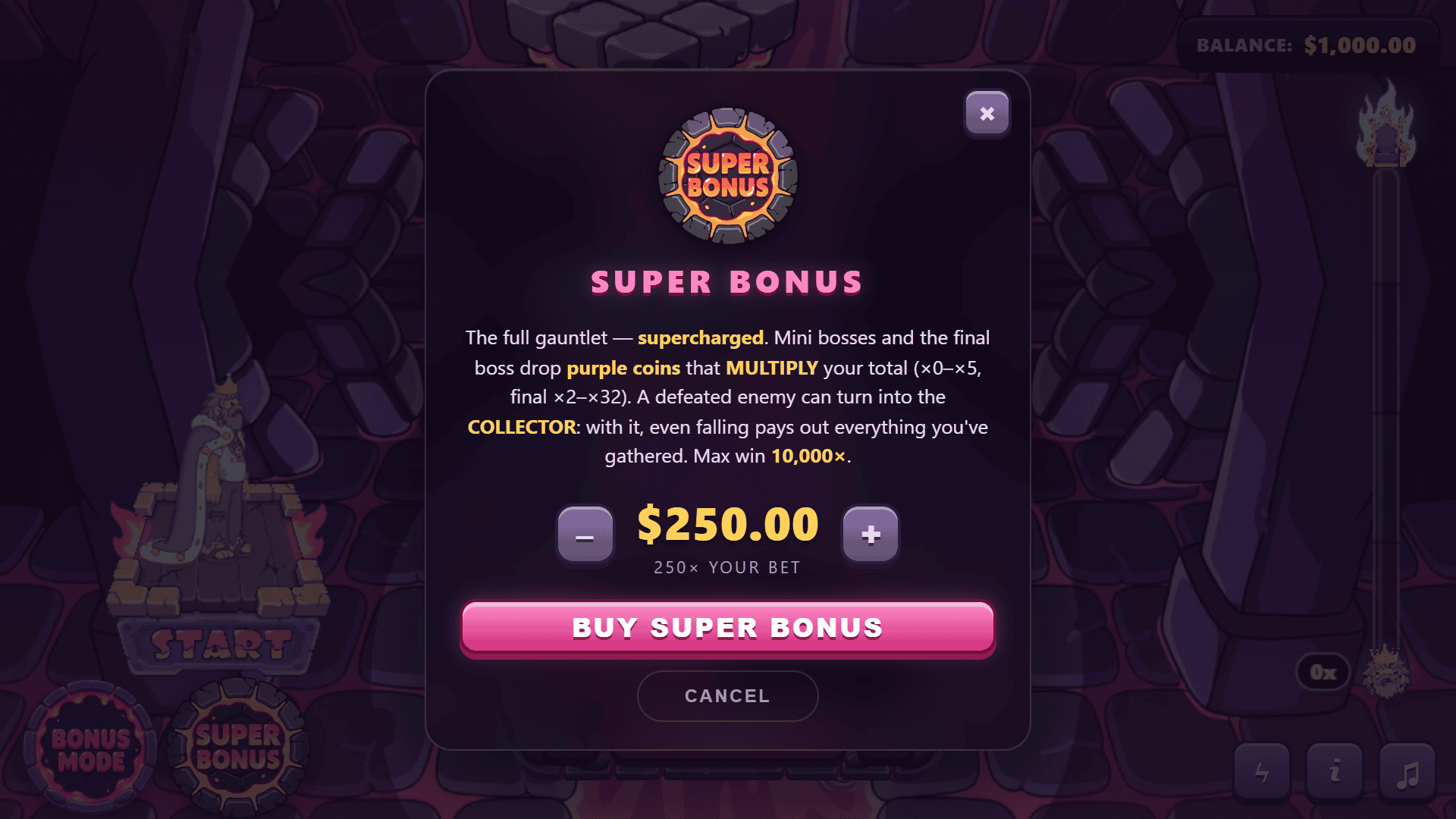 Homeless Emperor bonus buy menu
