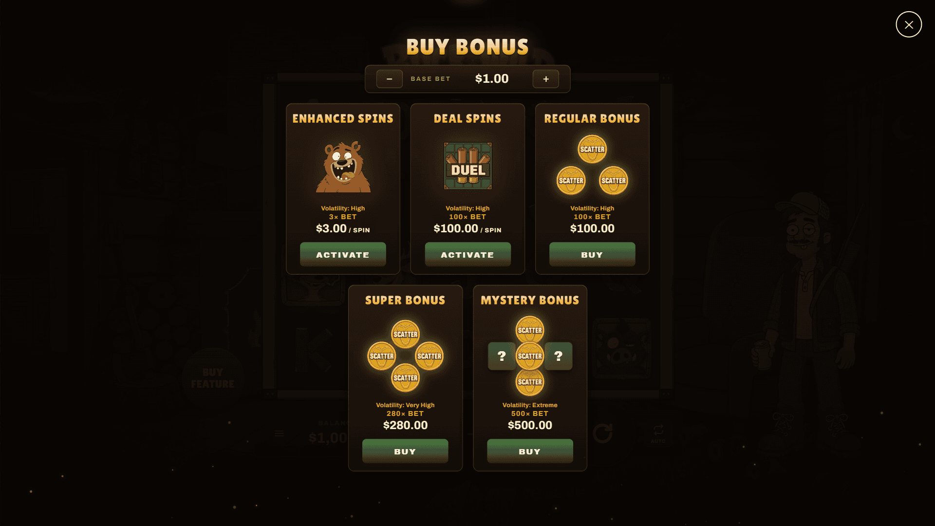 Buck WIld bonus buy menu