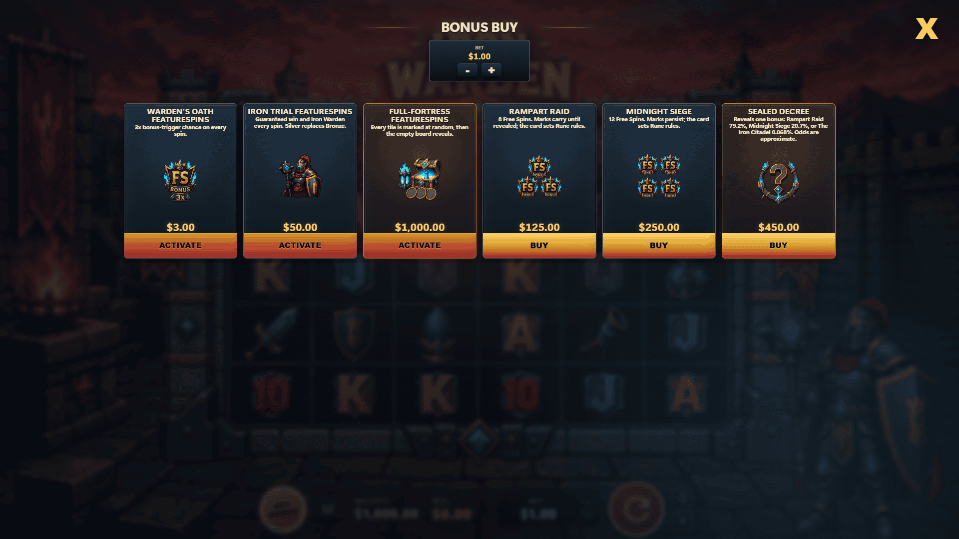 Iron Warden bonus buy menu