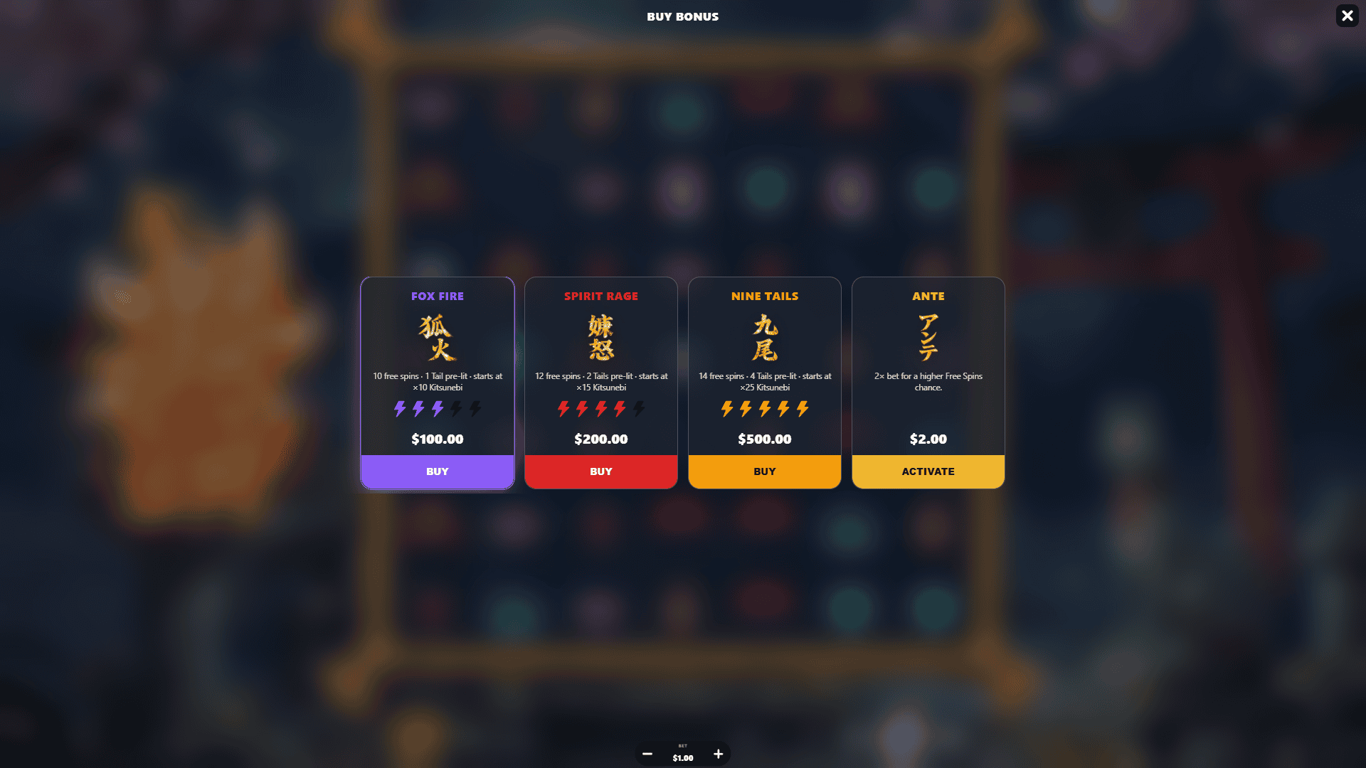 Kitsune`s Wrath bonus buy menu