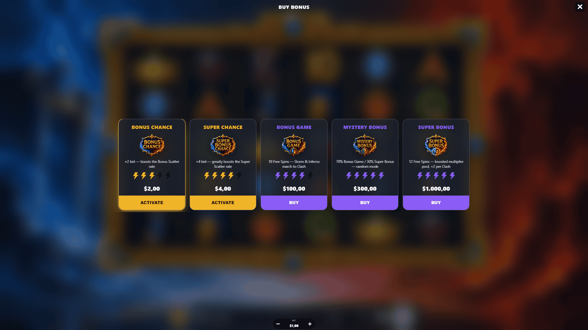 Realm Clash bonus buy menu