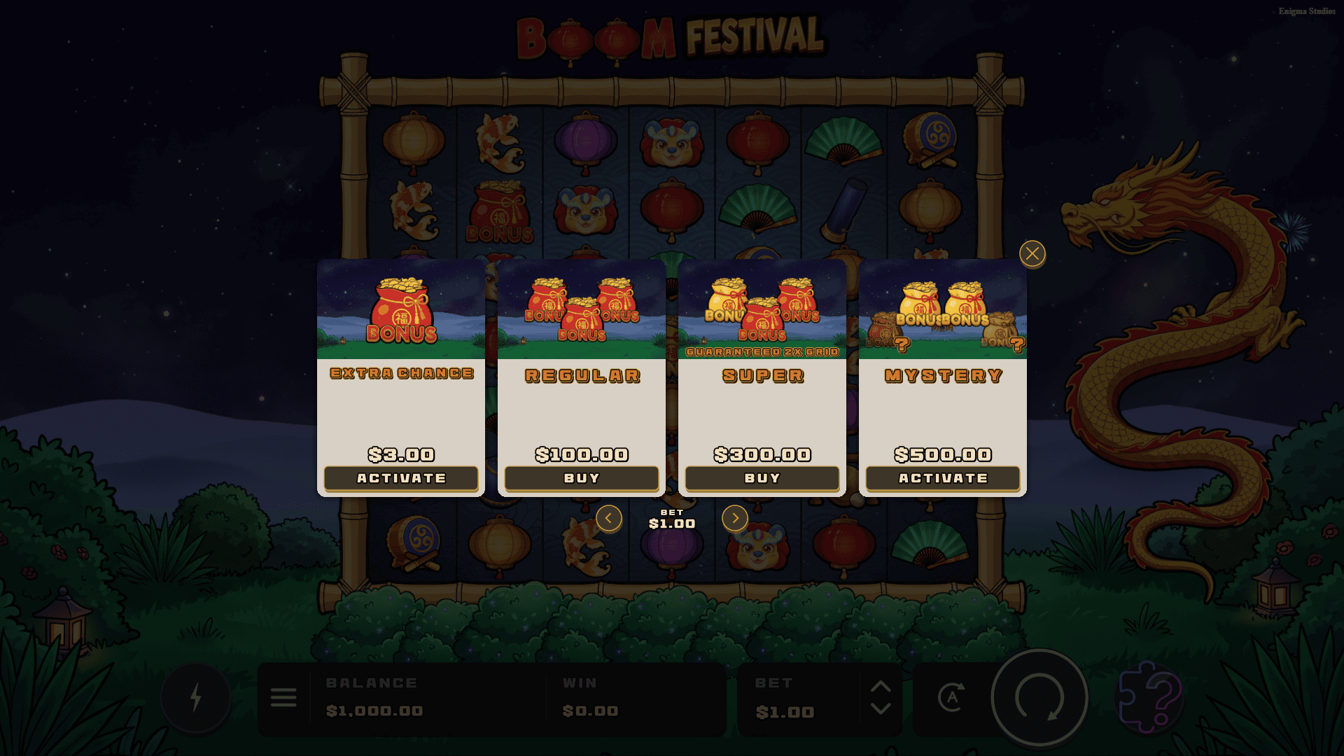 Boom Festival bonus buy menu