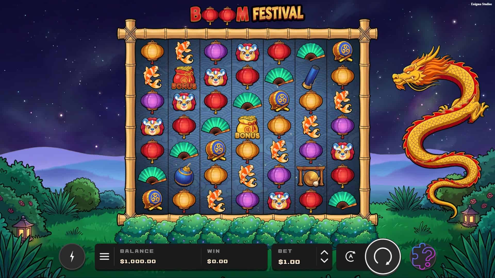 Boom Festival slot gameplay reels